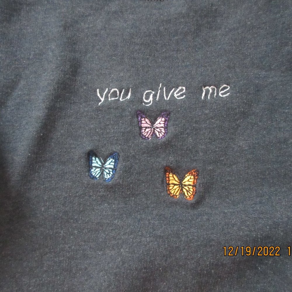 butterfly embroidered crew neck sweater